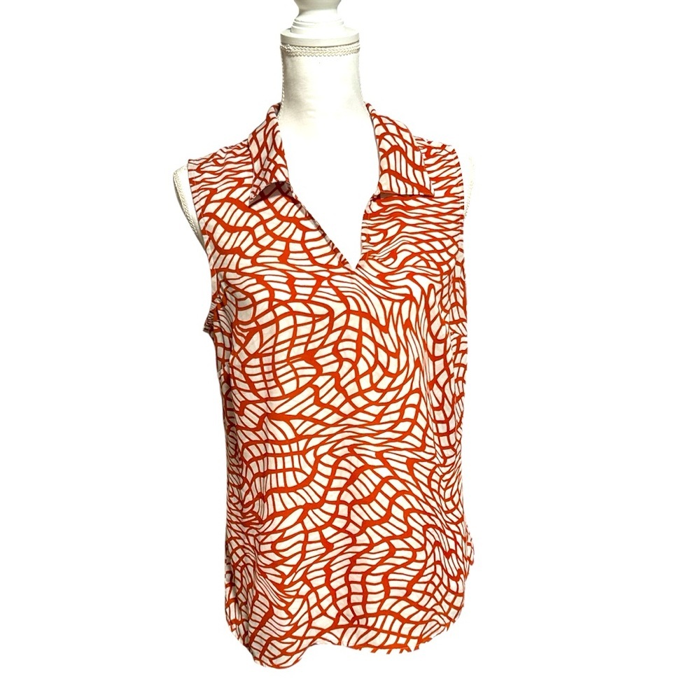CAbi Sleeveless Twisting Patterned V-Neck Women's Top, Size M